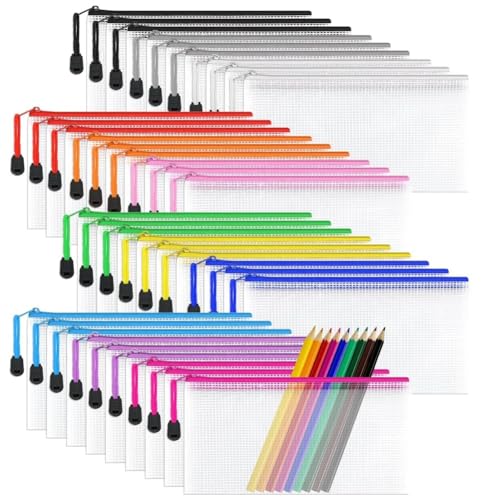 Reykentu Dokumententasche, 36-teilig, transparent, für Stifte, Brieftaschen, Mappen, wasserdichte Reisetasche für Schulmäuse, 12 Farben Reykentu Dokumententasche, 36-teilig, transparent, für Stifte, Brieftaschen, Mappen, wasserdichte Reisetasche für Schulmäuse, 12 Farben von Reykentu