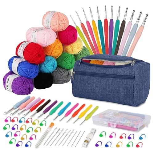 Reykentu Häkelsets für Anfänger und Erwachsene, Häkelset, 15 Stück x 25 g, Häkelgarne, ergonomische Metall-Häkelnadel-Set, einfach zu bedienen, Blau Reykentu Häkelsets für Anfänger und Erwachsene, Häkelset, 15 Stück x 25 g, Häkelgarne, ergonomische Metall-Häkelnadel-Set, einfach zu bedienen, Blau von Reykentu