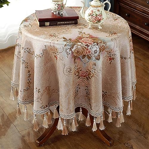 Reyox Tischdecke Jacquard Baumwolle Leinen Tischwäsche mit Quasten Eingefasst für Home Küche Dekoration Gold 140 x 220 cm Rechteckig von Reyox