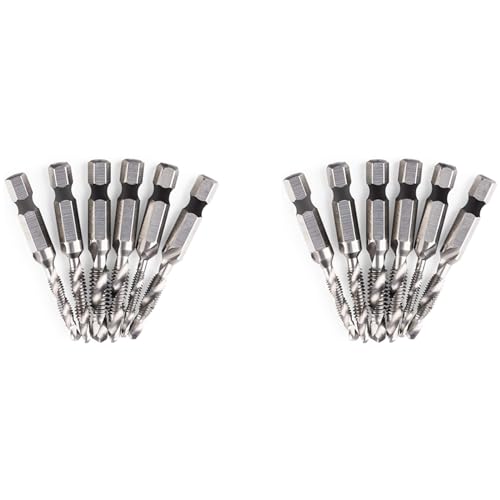 Rfeeuubft 12 Stück Bohrer Gewinde Bohrer Set Sechskant Schaft SAE Bohrer und Gewindebohrer Bit Set HSS 4341 Gewinde Bohrer Entgrat Bohrer Bit von Rfeeuubft