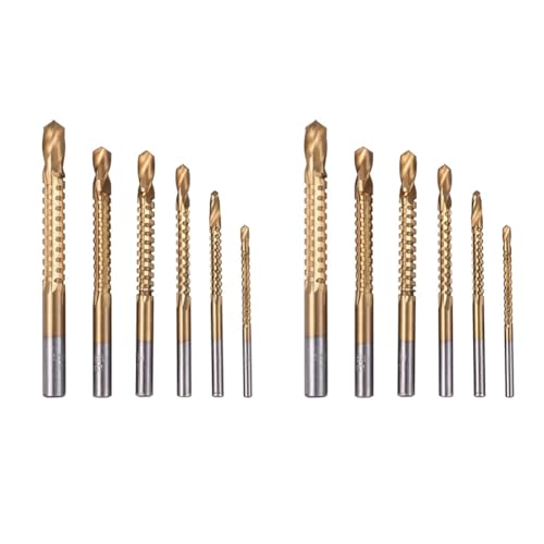 Rfeeuubft 12 Stücke Titanium Bohrer Sägen Bit Satz, HSS Gezackte Bit Löcher Bohren, 3 8mm Schreiner Bügel Säge Bohrer Satz von Rfeeuubft