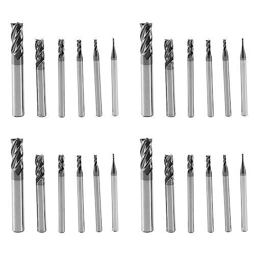 Rfeeuubft 24 Stücke 4 Flöten Schaftfräser Set für Stähle Platz Cnc Hart Metall Fräser Spiral Fräser Durchmesser (1 2 3 4 6 8mm) von Rfeeuubft