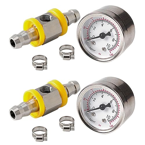 Rfeeuubft 2X Universelles Kraftstoff Manometer 1/8 NPT (140 Psi) mit 3/8 Kraftstoff Leitung Kraftstoff Druck Messer Sensor T-Fitting Adapter von Rfeeuubft