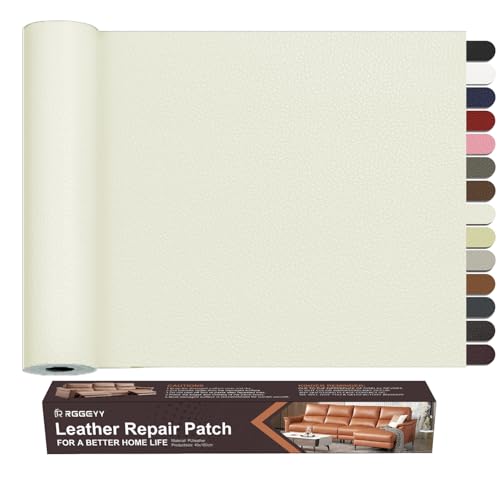 RggEyy Kunstleder Selbstklebend Beige Weiß, 40x160cm Leder Reparatur Set, Leder Patch, Selbstklebend Lederflicken Leather Repair für Sofa, Möbel, Autositze, Jacken, Handtaschen. von RggEyy