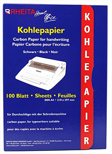 Rheita 8172-100 Kohlepapier in der 100 Blatt Mappe, A4, scharz, ideal für Kopien von Dokumenten, Pauspapier für Zeichnungen,schwarz von Rheita