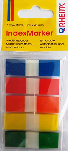 Rheita R7727-68 Indexe aus Folie im Spender, 5 verschiedene Farben, 12,5 x 43 mm, 130 Blatt,blau, orange, rot, gelb, grün Rheita R7727-68 Indexe aus Folie im Spender, 5 verschiedene Farben, 12,5 x 43 mm, 130 Blatt,blau, orange, rot, gelb, grün von Rheita