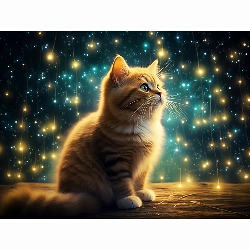 Rheskbecy Diamond Painting Set für Erwachsene,DIY 5D Diamant Painting Katze und Glühwürmchen,Malen nach Zahlen Diamant Anfänger,Home Wall Decor 30x40cm von Rheskbecy