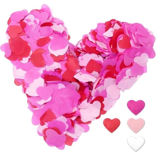 RhiVrillion 6000 Stück Herz-Konfetti (60g) - Biologisch Abbaubar aus Recycling-Papier in 4 Farben (Rosa, Rose, Rot,Weiß) - Für Hochzeiten, Valentinstag, Geburtstage & Fotoshootings von RhiVrillion