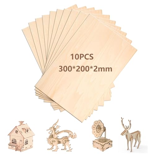 Rhimooay 10 Stück Balsaholz 2mm, Sperrholz Holzplatte Bastelholzplatten, Lindenholz Spanplatte, Holzplatten zum basteln, Sperrholzplatte für Gemälde, DIY Modell, Kunst und Handwerk (30x20cm) von Rhimooay