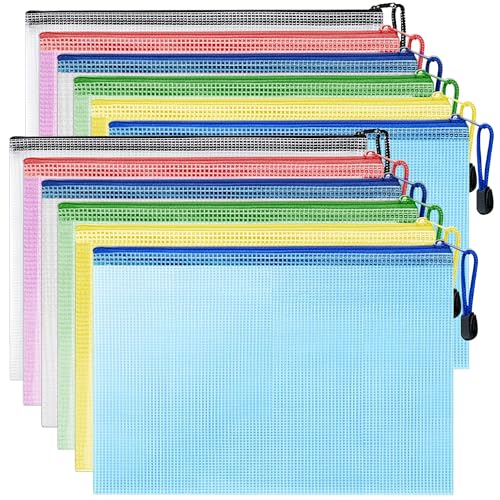 Rhimooay 12 Stück Dokumententasche A4, Bunte Wasserdichte Dokumententasche mit Reißverschluss, Datei Zipper Tasche Mesh Kunststoff Reißverschlusstasche für Dokumente, Reisezubehör, 6 Farbe Rhimooay 12 Stück Dokumententasche A4, Bunte Wasserdichte Dokumententasche mit Reißverschluss, Datei Zipper Tasche Mesh Kunststoff Reißverschlusstasche für Dokumente, Reisezubehör, 6 Farbe von Rhimooay