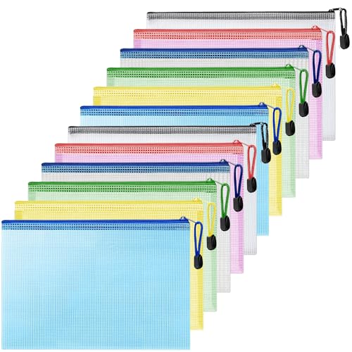 Rhimooay 12 Stück Dokumententasche A5, Bunte Wasserdichte Dokumententasche mit Reißverschluss, Datei Zipper Tasche Mesh Kunststoff Reißverschlusstasche für Dokumente, Reisezubehör, 6 Farbe Rhimooay 12 Stück Dokumententasche A5, Bunte Wasserdichte Dokumententasche mit Reißverschluss, Datei Zipper Tasche Mesh Kunststoff Reißverschlusstasche für Dokumente, Reisezubehör, 6 Farbe von Rhimooay