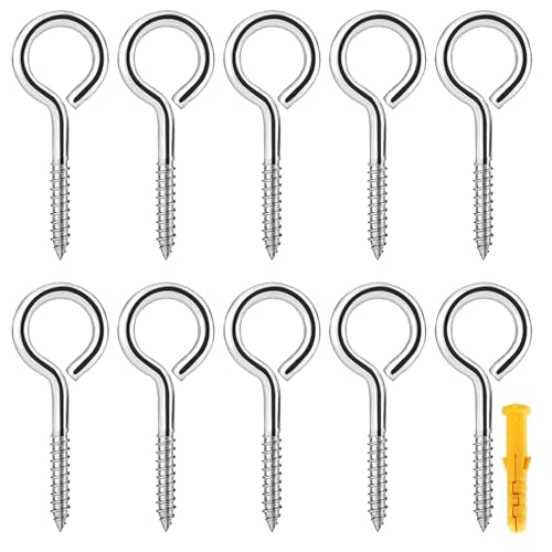 Rhimooay Ösenschraube Klein 304 Edelstahl 10 Stück, Ringschraube Robuste Rostfrei, Schraubösen, Haken Zum Schraubhaken, Ösenhaken um eine Wäscheleine zu Spannen Weihnachtsgirlande（M4-50mm） von Rhimooay