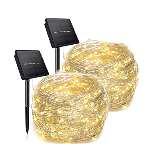 Rhinenet Solar String Lights IP44 Wasserdichte Leistung 23FT 50LED Kupferdraht Antirost 8 Modes Feen Lichter für Weihnachtsbaum Hochzeit Automatische Aufladung während des Tages (warm, 2 Set) von Rhinenet