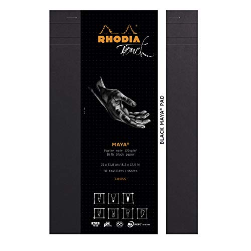 ‎Rhodia ‎116113C - Zeichenblock Black Maya DIN A4+, 50 Blatt schwarz, Maya Papier 120g, cross, 1 Stück, Schwarz von Rhodia
