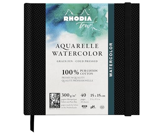 Rhodia 116142C - Rhodia Touch Zeichenbuch Watercolor Book, feinkörniges Papier aus 100% Baumwolle 300g, 20 Blatt, 15x15cm, ideal für Aquarell, Schwarz, 1 Stück Rhodia 116142C - Rhodia Touch Zeichenbuch Watercolor Book, feinkörniges Papier aus 100% Baumwolle 300g, 20 Blatt, 15x15cm, ideal für Aquarell, Schwarz, 1 Stück von Rhodia