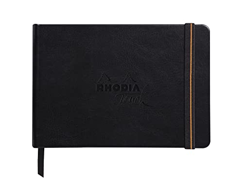 Rhodia 116170C - Rhodia Touch Skizzenbuch Mixed Media Book, 20 Blatt Paint'ON-Papier extraweiß 250g, A6 Querformat, ideal für Mischtechniken und Kunst, Schwarz, 1 Stück von Rhodia