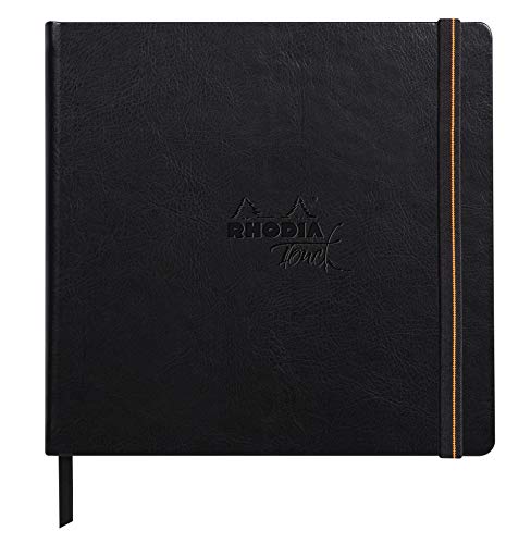 Rhodia 116176C - Rhodia Touch Skizzenbuch Mixed Media Book, 20 Blatt Paint'ON-Papier extraweiß 250g, 15x15 cm, ideal für Mischtechniken und Kunst, Schwarz, 1 Stück von Rhodia