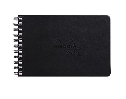 Rhodia 116178C - Rhodia Touch Spiralalbum Mixed Media Book, Doppelspirale, 32 Blatt Paint'ON-Papier extraweiß 250g, A6 Querformat, ideal für Mischtechniken und Kunst, Schwarz, 1 Stück von Rhodia