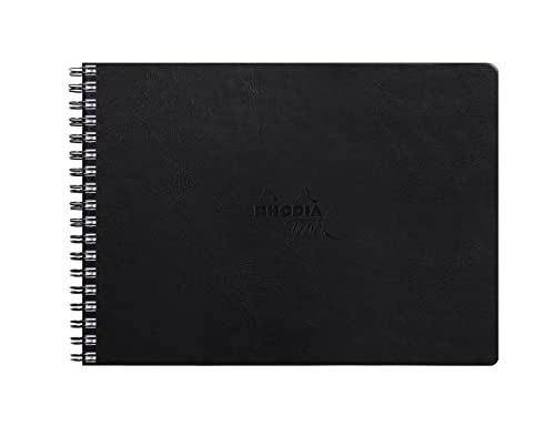 Rhodia 116180C - Rhodia Touch Spiralalbum Mixed Media Book, Doppelspirale, 32 Blatt Paint'ON-Papier extraweiß 250g, A4 Querformat, ideal für Mischtechniken und Kunst, Schwarz, 1 Stück von Rhodia