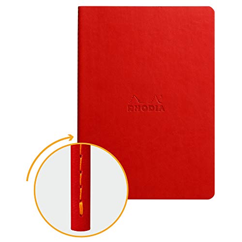Rhodia 116462C Rhodiarama Notizbuch (ideal für Ihre Notizen, DIN A5, 64,8 x 26 cm, 32 Blatt, dot, Premium Velinpapier 80g, elfenbein) 1 Stück, himbeer von Rhodia