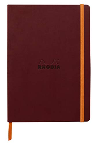 Rhodia 117370C - Notizheft Softcover Rhodiarama DIN A5 (14,8x21 cm), 80 Blatt, liniert Clairefontaine Papier Elfenbein 90g Lesezeichen, Gummizugverschluss, Cover aus Kunstleder Weinrot, 1 Stück von Rhodia