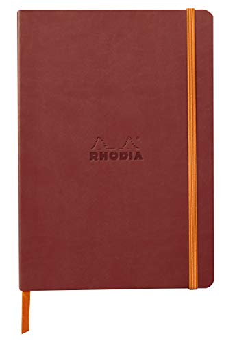 Rhodia 117437C - Notizheft Softcover Rhodiarama DIN A5 (14,8x21 cm), 80 Blatt, liniert Clairefontaine Papier Elfenbein 90g Lesezeichen, Gummizugverschluss, Cover aus Kunstleder Nacarat, 1 Stück von Rhodia