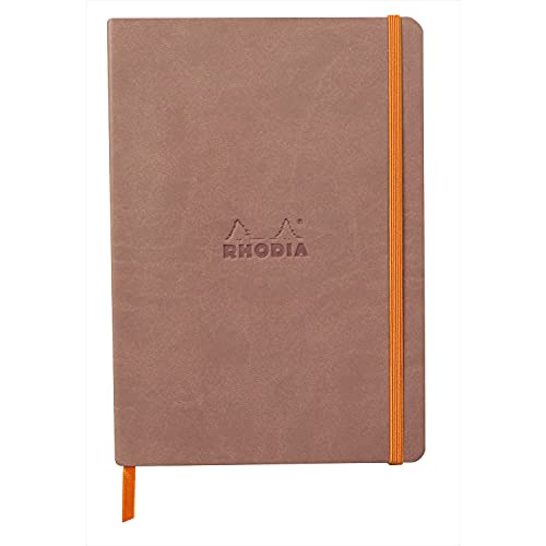 Rhodia 117438C - Notizheft Softcover Rhodiarama DIN A5 (14,8x21 cm), 80 Blatt, liniert Clairefontaine Papier Elfenbein 90g Lesezeichen, Gummizugverschluss, Cover aus Kunstleder Roseholz, 1 Stück von Rhodia