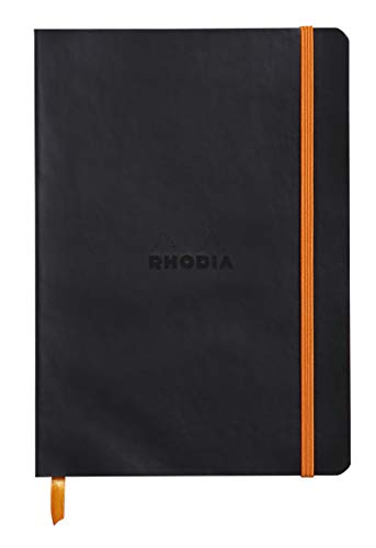 Rhodia 117452C Notizheft Rhodiarama mit weichem Umschlag, dot grid, 80 Blatt, 90 g elfenbeinfarbenes Papier, A5 148 x 210 mm, Lesezeichen, Innentasche,1 Stück,schwarz von Rhodia