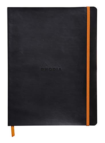Rhodia 117552C Notizheft Rhodiarama mit weichem Umschlag, dot grid, 80 Blatt, 90 g elfenbeinfarbenes Papier, 190 x 250 mm, Lesezeichen, Innentasche,1 Stück,schwarz von Rhodia