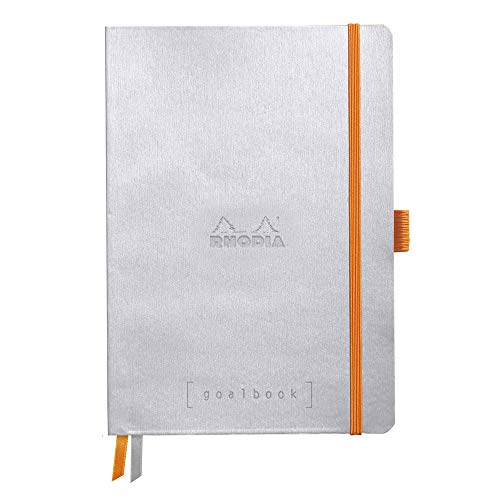 Rhodia 117761C Notizheft Goalbook (DIN A5, 14,8 x 21 cm, kariert, praktisch und trendige, mit weichem Deckel, 90g, elfenbeinfarbigem Papier, 120 Blatt, Gummizug, Lesezeichen) 1 Stück, Silber von Rhodia