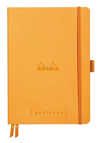 Rhodia 117775C Notizheft Goalbook (DIN A5, 14,8 x 21 cm, kariert, praktisch und trendige, mit weichem Deckel, 90g, elfenbeinfarbigem Papier, 120 Blatt, Gummizug, Lesezeichen) 1 Stück, Orange von Rhodia