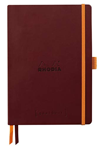 Rhodia 117800C - Notizheft Softcover Rhodiarama Goalbook DIN A5 (14,8x21 cm), 120 Blatt, DOT, 2 Lesezeichenbänder, Gummizugverschluss, Cover aus Kunstleder Weinrot, 1 Stück von Rhodia