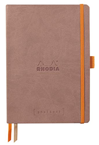 Rhodia 117802C - Notizheft Softcover Rhodiarama Goalbook DIN A5 (14,8x21 cm), 120 Blatt, DOT, 2 Lesezeichenbänder, Gummizugverschluss, Cover aus Kunstleder Roseholz, 1 Stück von Rhodia