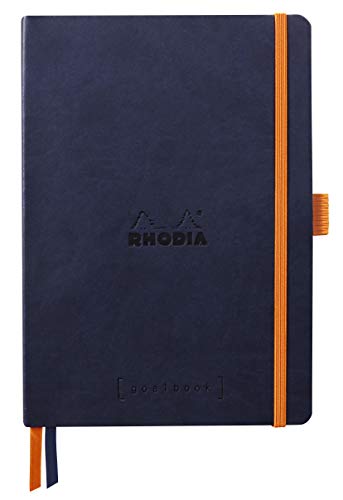 Rhodia 117808C - Notizheft Softcover Rhodiarama Goalbook DIN A5 (14,8x21 cm), 120 Blatt, DOT, 2 Lesezeichenbänder, Gummizugverschluss, Cover aus Kunstleder Nachtsblau, 1 Stück von Rhodia