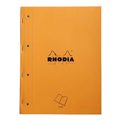 Rhodia 118014C Notizblock (geheftet mit starkem Rücken aus Karton, 22,3 x 29,7 cm, liniert, 40 Blatt, mikroperforiert, 4-fach gelocht) 1 Stück, orange von Rhodia