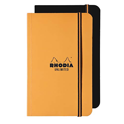Rhodia 118058C - Heft Unlimited, mit Gummizugverschluss, 60 Blatt, mikroperforiert 9x14 cm 80g kariert mit Rand, Cover sortierte Farben, 1 Stück von Rhodia