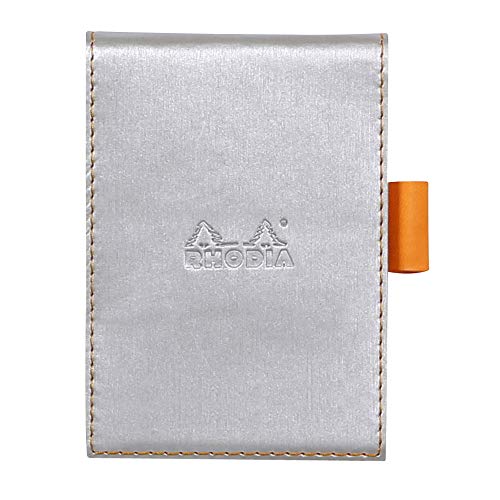 Rhodia 118101C Rhodiarama Notizblock (mit Schutzhülle Kunstleder, 8,4 x 11,5 cm, kariert, schick und elegant, Innentasche, ideal für Ihre Notizen) 1 Set, silber von Rhodia