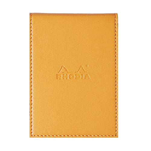 Rhodia 118118C Notizblock N°11 (mit Schutzhülle Kunstleder, 8,4 cm x 11,5 cm, Premium Velinpapier 80g, elfenbein, 80 Blatt, kariert) 1 Set, orange von Rhodia