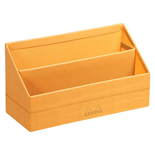 Rhodia 118840C Briefablage (mit 2 Fächern, aus italienischem Kunstleder, 20 x 10 x14 cm, ideal für Ihr Schreibtisch) orange von Rhodia