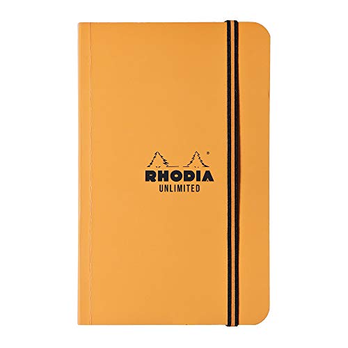 Rhodia 118858C Notizbuch Unlimited (mit Gummizug, 90 x 140 mm, mit zweifarbigem Gummizug, 60 Blatt, kariert) 1 Stück, orange von Rhodia