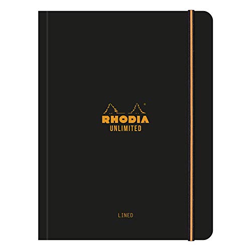 Rhodia 118979C Notizbuch Unlimited (DIN A5+, 16 x 21 cm, 60 Blatt, 80 g, liniert mit Rand, elegant und praktisch) 1 Stück schwarz von Rhodia