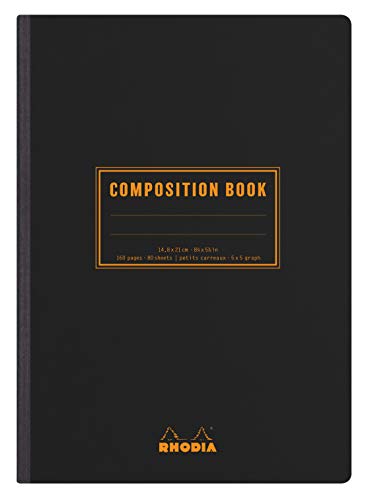 Rhodia 119209C - Heft Softcover Composition Book DIN A5 (14,8x21 cm), 80 Blatt, kariert, Clairefontaine Papier weiß 80g, Cover schwarz, 1 Stück von Rhodia