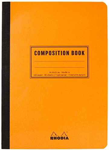 Rhodia 119218C - Heft Softcover Composition Book DIN A5 (14,8x21 cm), 80 Blatt, liniert mit Rand, Clairefontaine Papier weiß 80g, Cover orange, 1 Stück von Rhodia