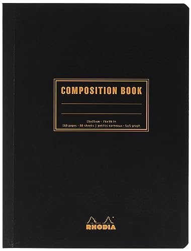Rhodia 119229C - Heft Softcover Composition Book B5 (19x25 cm), 80 Blatt, kariert, Clairefontaine Papier weiß 80g, Cover schwarz, 1 Stück von Rhodia
