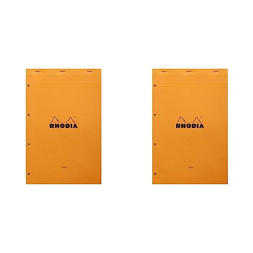 Rhodia 119660C - Notizblock N°119 (geheftet, DIN A4+, 21 x 31,8 cm, liniert mit Rand, 80 Blatt, gelbes Papier, 80g) 1 Stück, orange (Packung mit 2) von Rhodia