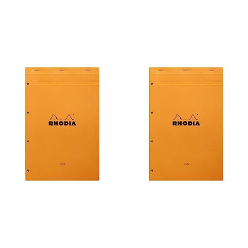 Rhodia 119660C - Notizblock N°119 (geheftet, DIN A4+, 21 x 31,8 cm, liniert mit Rand, 80 Blatt, gelbes Papier, 80g) 1 Stück, orange (Packung mit 2) von Rhodia