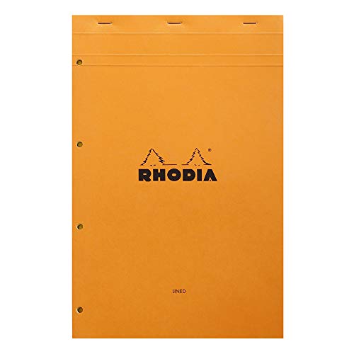 Rhodia 119660C - Notizblock N°119 (geheftet, DIN A4+, 21 x 31,8 cm, liniert mit Rand, 80 Blatt, gelbes Papier, 80g) 1 Stück, orange von Rhodia