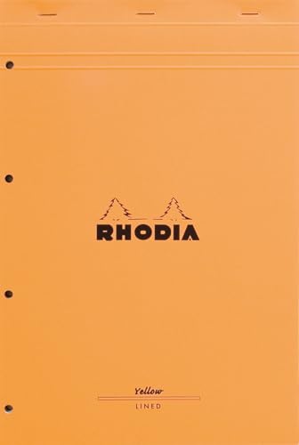 Rhodia 119660C - Notizblock N°119 (geheftet, DIN A4+, 21 x 31,8 cm, liniert mit Rand, 80 Blatt, gelbes Papier, 80g) 1 Stück, orange von Rhodia