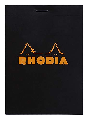 Rhodia 122009C - Notizblock N°12 (geheftet, mikroperforiert, kariert, 85 x 120 mm, 80 Blatt) 1 Stück schwarz von Rhodia