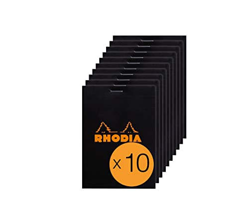 Rhodia 122009C - Packung mit 10 Notizblöcken No.12, 8,5x12cm 80 Blätter kariert 80g, Schwarz, 1 Pack von Rhodia